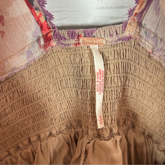 Free People Sweet Dreams Taupe Combo Printed Rayon Crinkle Mini Raw Hem Dress S - Picture 9 of 13